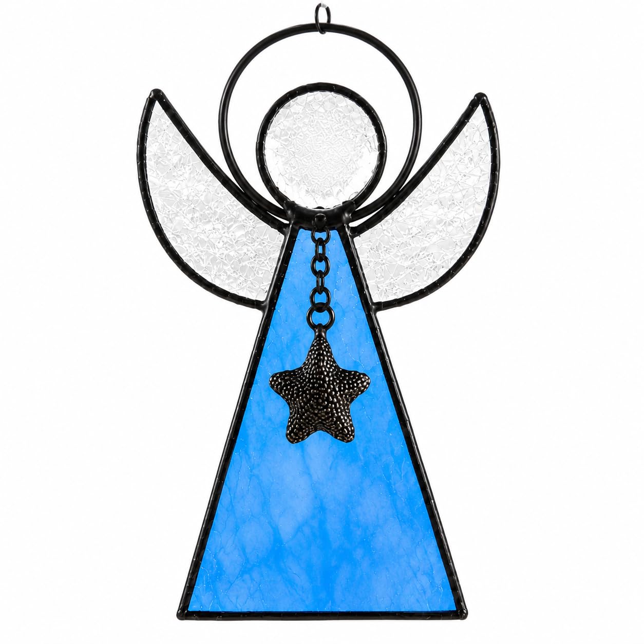 Blue Stained Glass Angel Ornament, Memorial & Guardian Angel Gift