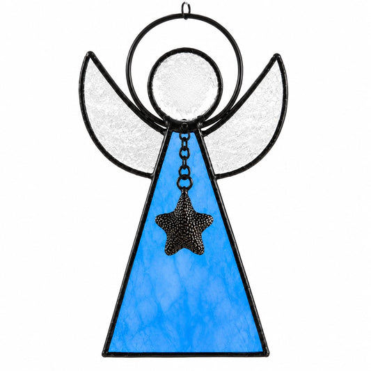 Blue Stained Glass Angel Ornament, Memorial & Guardian Angel Gift