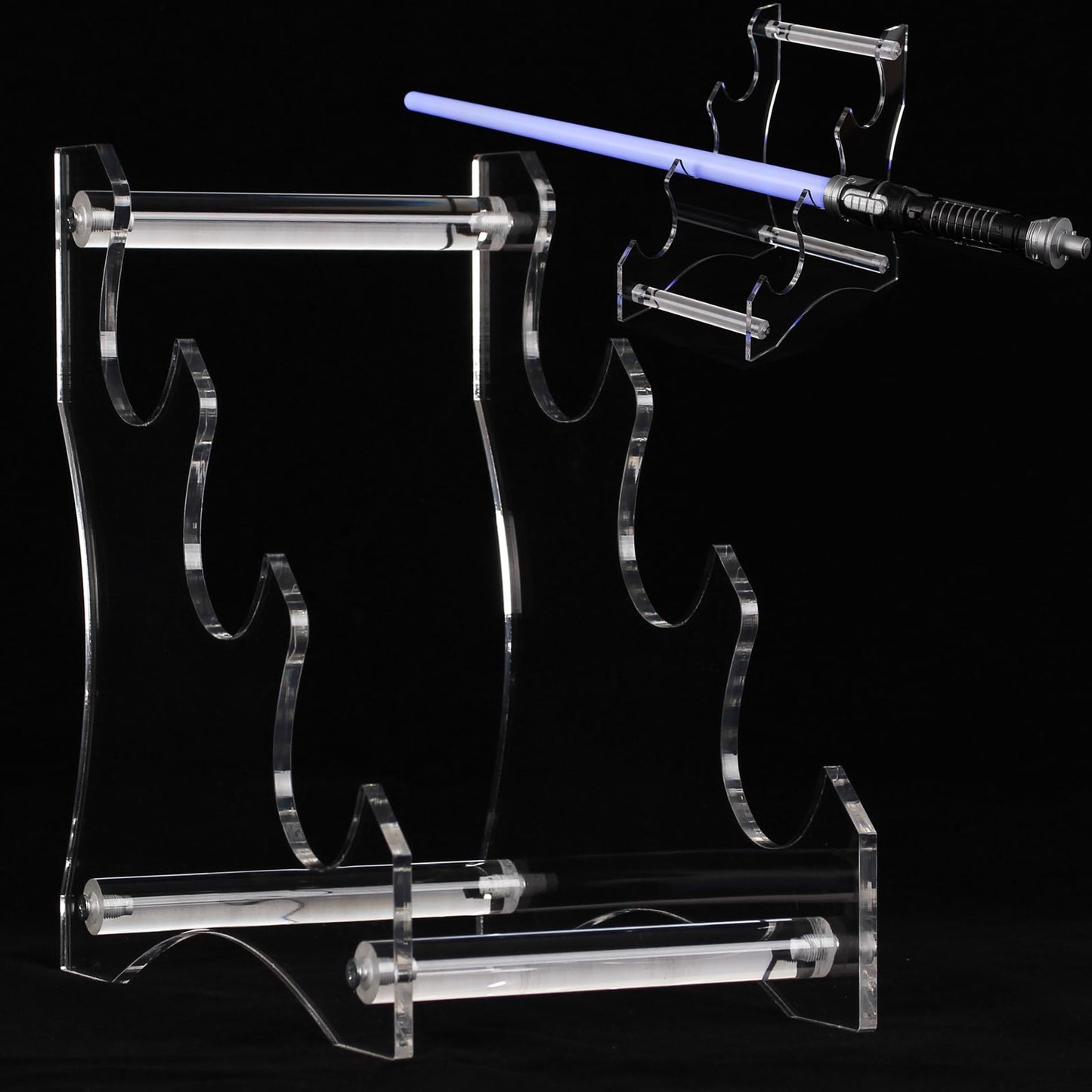 Acrylic Desktop Lightsaber Stand, 3-Tier Horizontal Stepped Display Rack for Most Lightsabers, Crystal Clear Tabletop Showcase for Hilt Collection, Multi-Tier Standing Holder for Sabers（1 set）