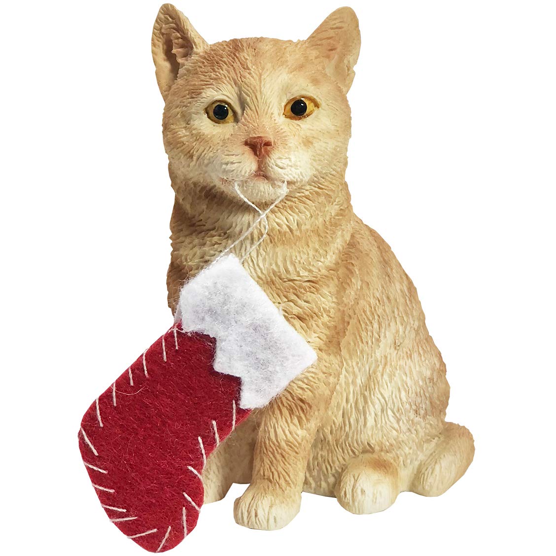 Sandicast Shorthair Ginger Tabby Cat with Stocking Christmas Ornament