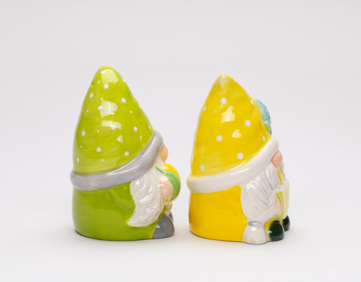 Fine Ceramic Summer Lemon Lime Cool Gnome Couple Salt & Pepper Shakers Set, 3-5/8" H