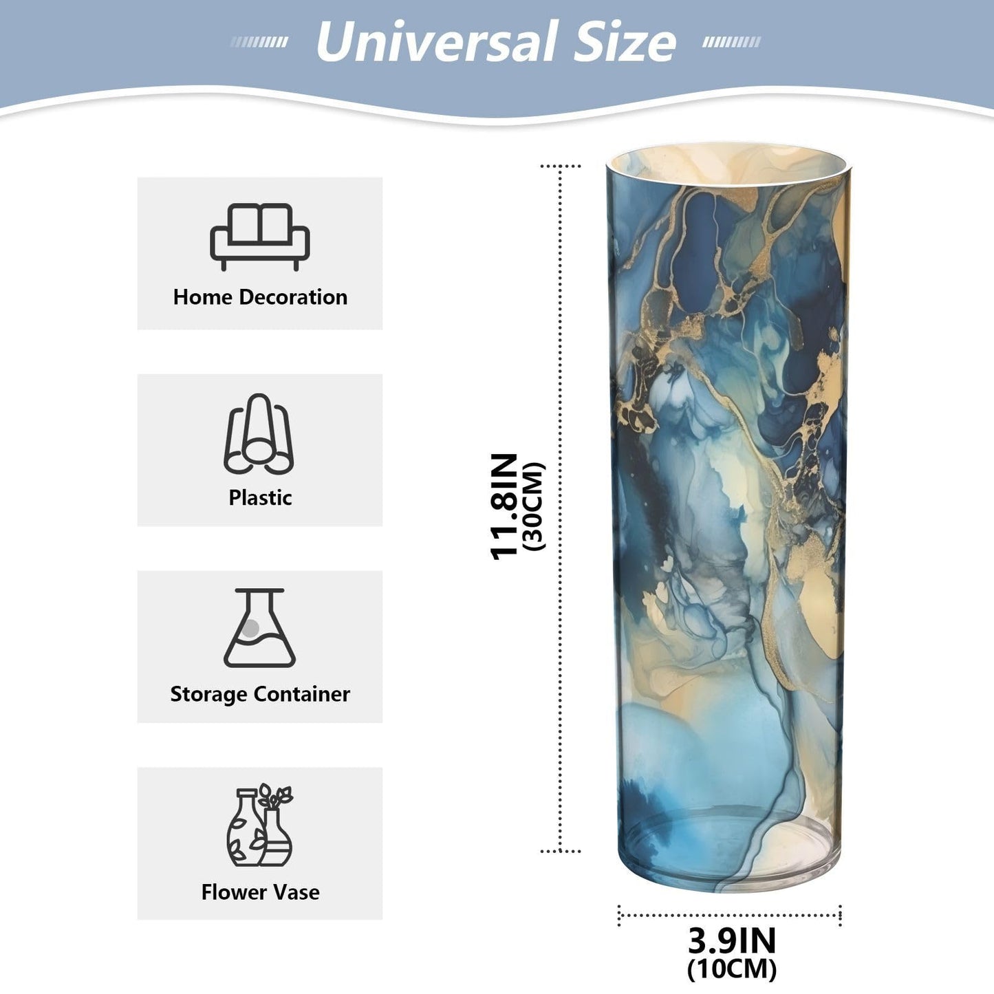 ALAZA Blue & Gold Marble Art Flower Vase Decorative Floreros for Home Decor Bedroom Living Room Office Table Shelf Bathroom