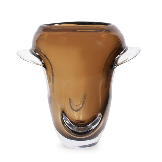 Howard Elliott Collection Smokey Umber Flared Edge Glass Vase Tall, Handcrafted Amber Glass Vase with Sculpted Shape, Decorative Accent for Table, Shelf or Centerpiece, 11.75H x 12W x 6.75D