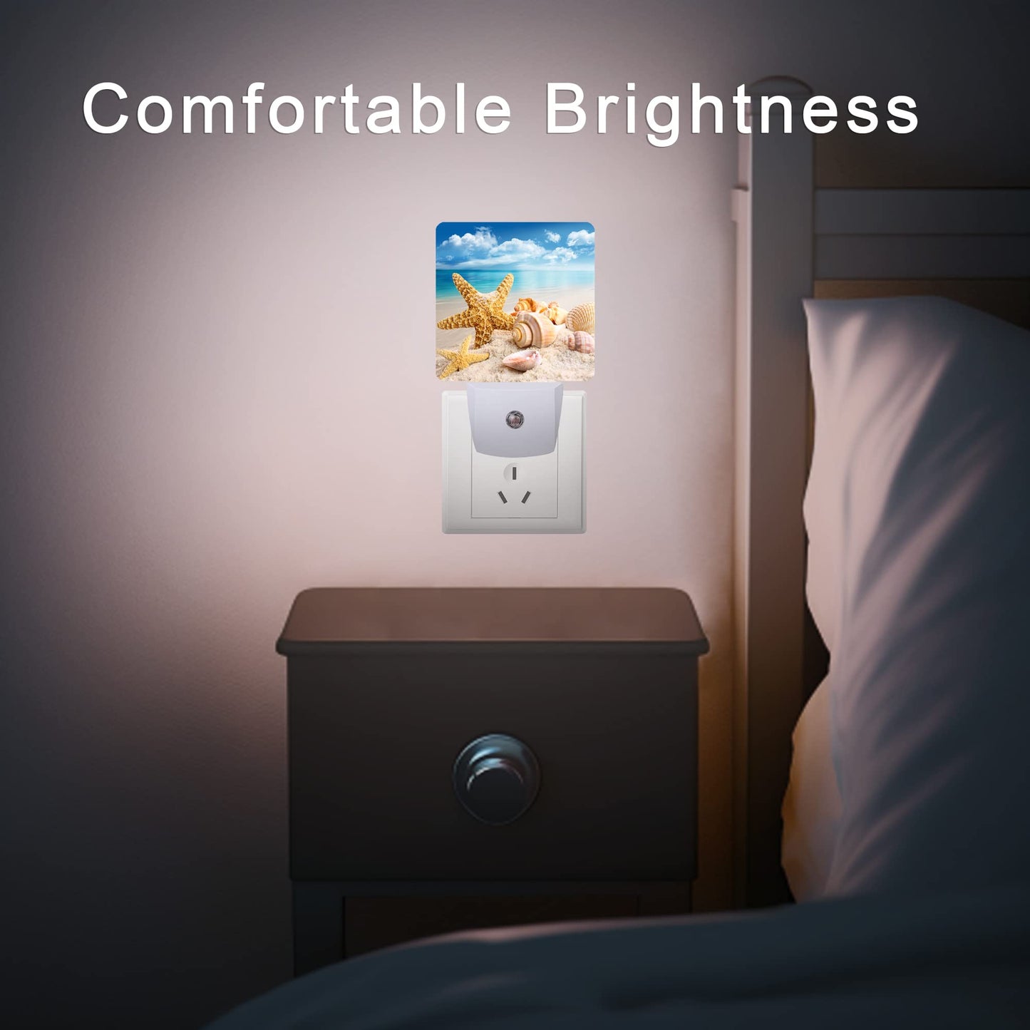Oeaskly Starfish and Seashells Beach Night Light,Night Lights Plug into Wall for Boys Girls, Led Lights Indoor Home Decor 0.5W Nightlight Sleep Friendly