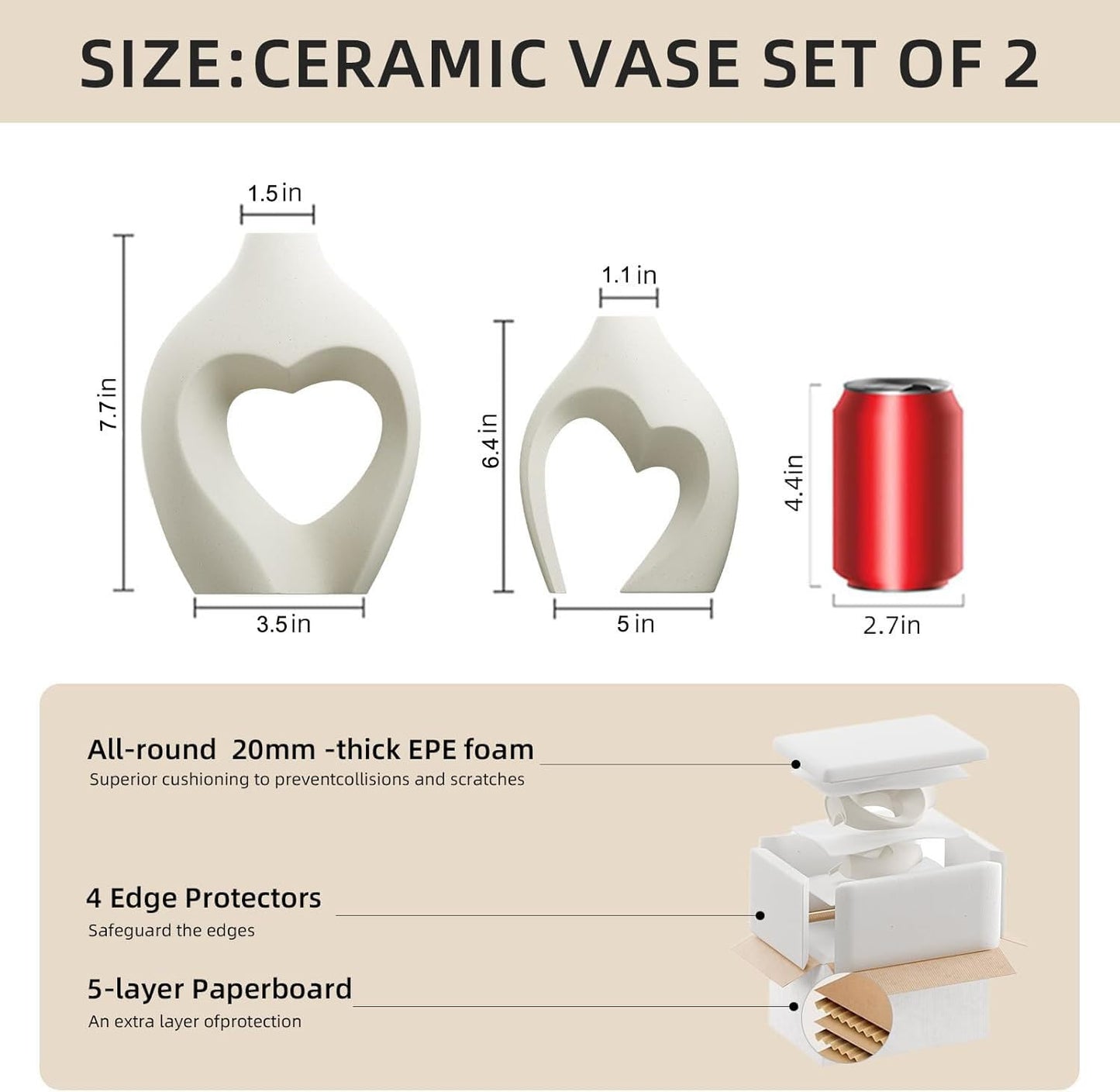 White Ceramic Flower Vase Home Table Decor Heart Shaped Vase Set of 2