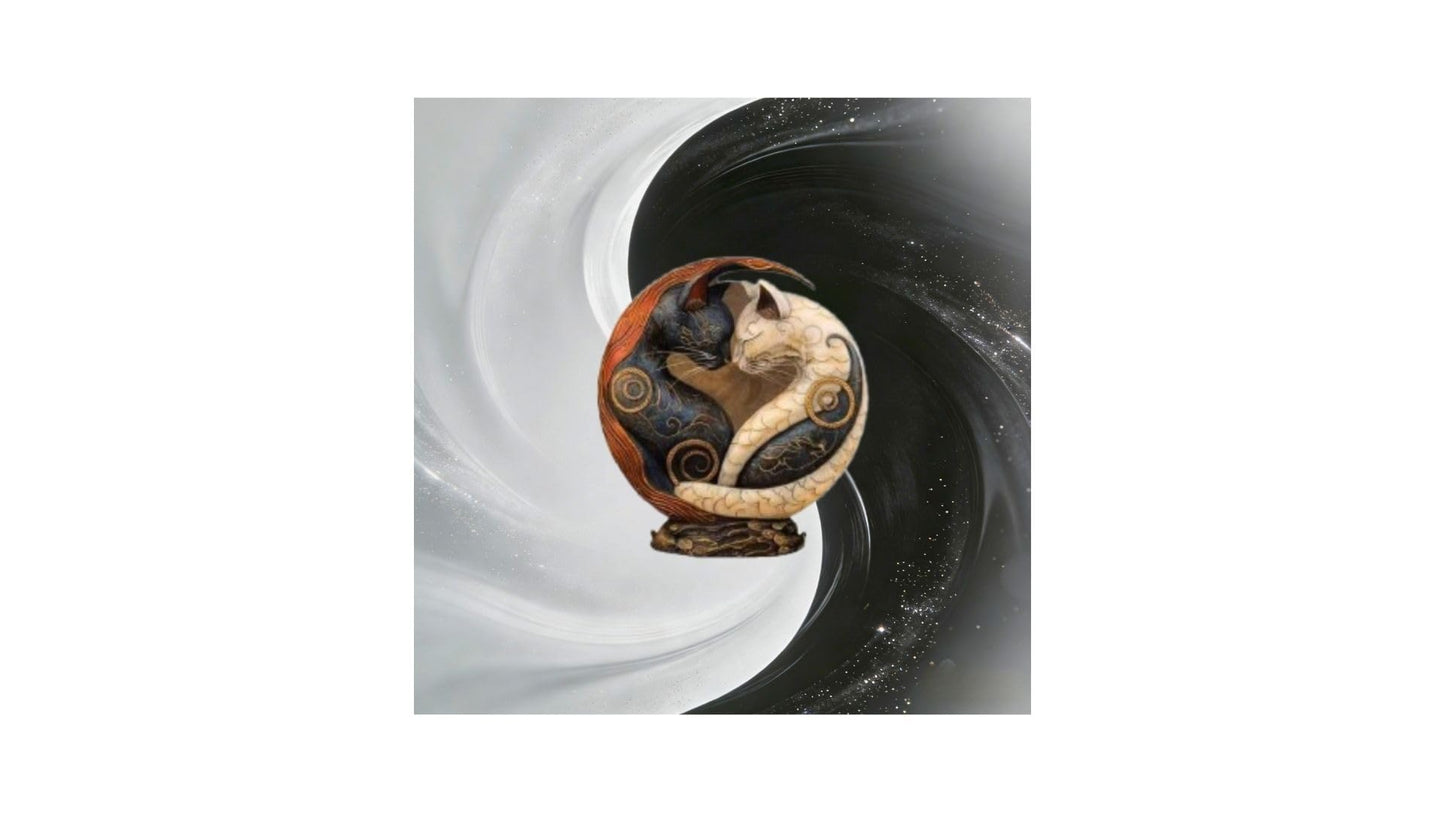 DMDMBSR Black and White Cat Yin Yang Art Desk Decor – 6" Resin Yin Yang Cats Statue, Cute Black & White Cat Figurine for Home Office Table, Bookshelf & Bedroom Decoration, Unique Cat Lover Gift