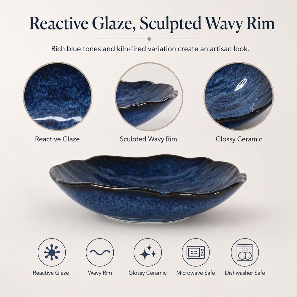 10.8" Blue Candy Dish, Navy Blue Decorative Bowl, Large Glazed Blue Pottery Bowl, Candy Bowl for Office Desk, Key Bowl for Entryway Table, Fruit Bowl Centerpiece for Coffee Table Living Room Decor