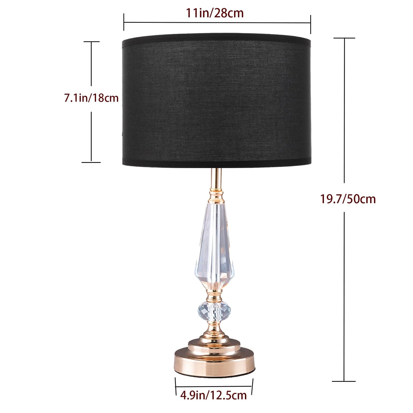 LYJRSMNX Crystal Table Lamp, Multi-Style Bedside Lamp for Bedroom Living Room Office (Crystal Pillar, Table Lamp, Black)
