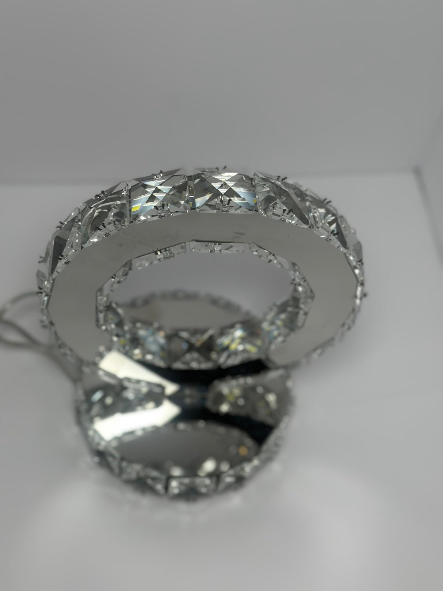 Vase Branch Glass Crystal Ring Design, Crystal LED Table Lamp, White Light