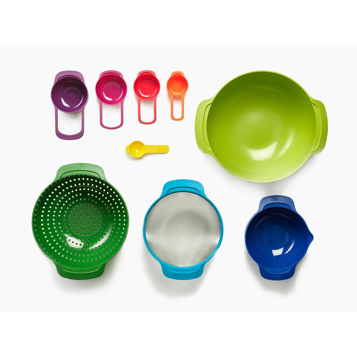 Joseph Joseph Nest 9 Plus, 9 Piece Compact Food Preparation Set with Mixing Bowls, Measuring cups, Sieve and Colander, MultiColor