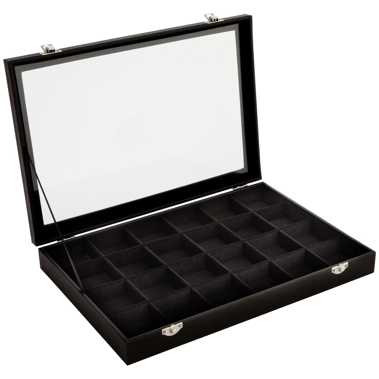 Juvale Black Velvet Jewelry Display Tray Organizer Case - Jewelry Display for Vendors w/Glass Cover - 24 Slot Tray with Removable Grids - Crystal & Rock Collection Box - Black 14 x 9.5 x2 in