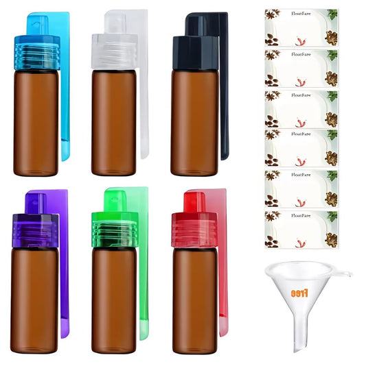 6Pcs 5ml Mini Glass spice containers, Portable Brown Glass Spice Containers for Travel Camping Picnic Daily Kitchen Use