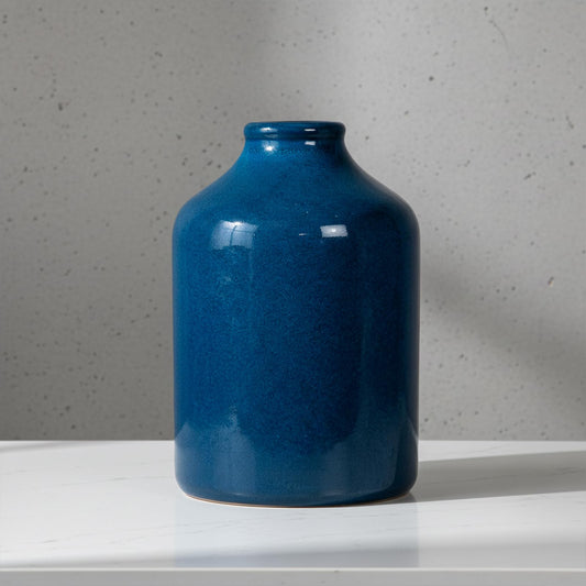 Sunddo Blue Flower Vase - 7 Inch Ceramic Decorative Vase - Rustic Farmhouse Vases for Home Decor, Shelf Decor, Dresser, Living Room, Office Desk Decoration