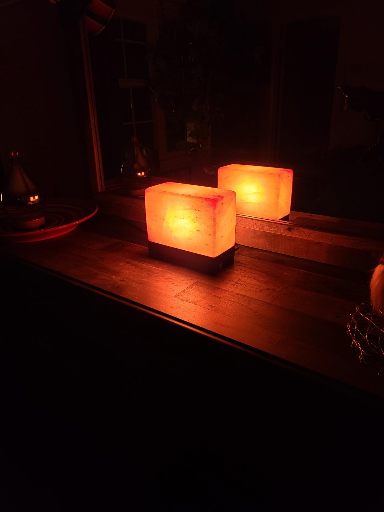 NatureBoost HL Himalayan Pink Salt Lamp 6.5 x 7.5 x 4 Inches – Natural Rectangular Crystal Rock Salt Lamp with Wooden Base, Dimmer Switch & 2 Bulbs – Soothing Amber Night Light for Home & Office