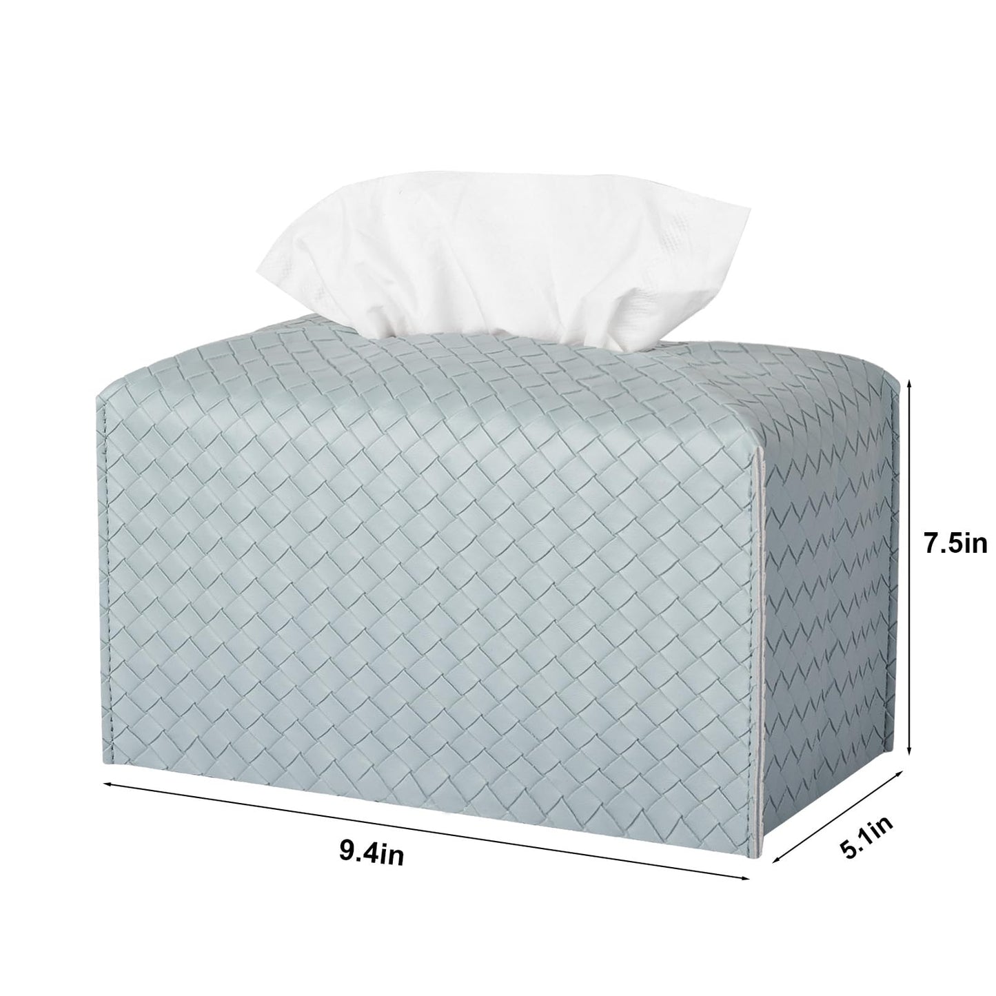 Tissue Box Cover PU Leather Tissue Holder Square Facial Tissue Case Facial Paper Organizer Dispenser for Bathroom, Vanity Countertop, Tabletop, Car, Rectangle, PowderBlue