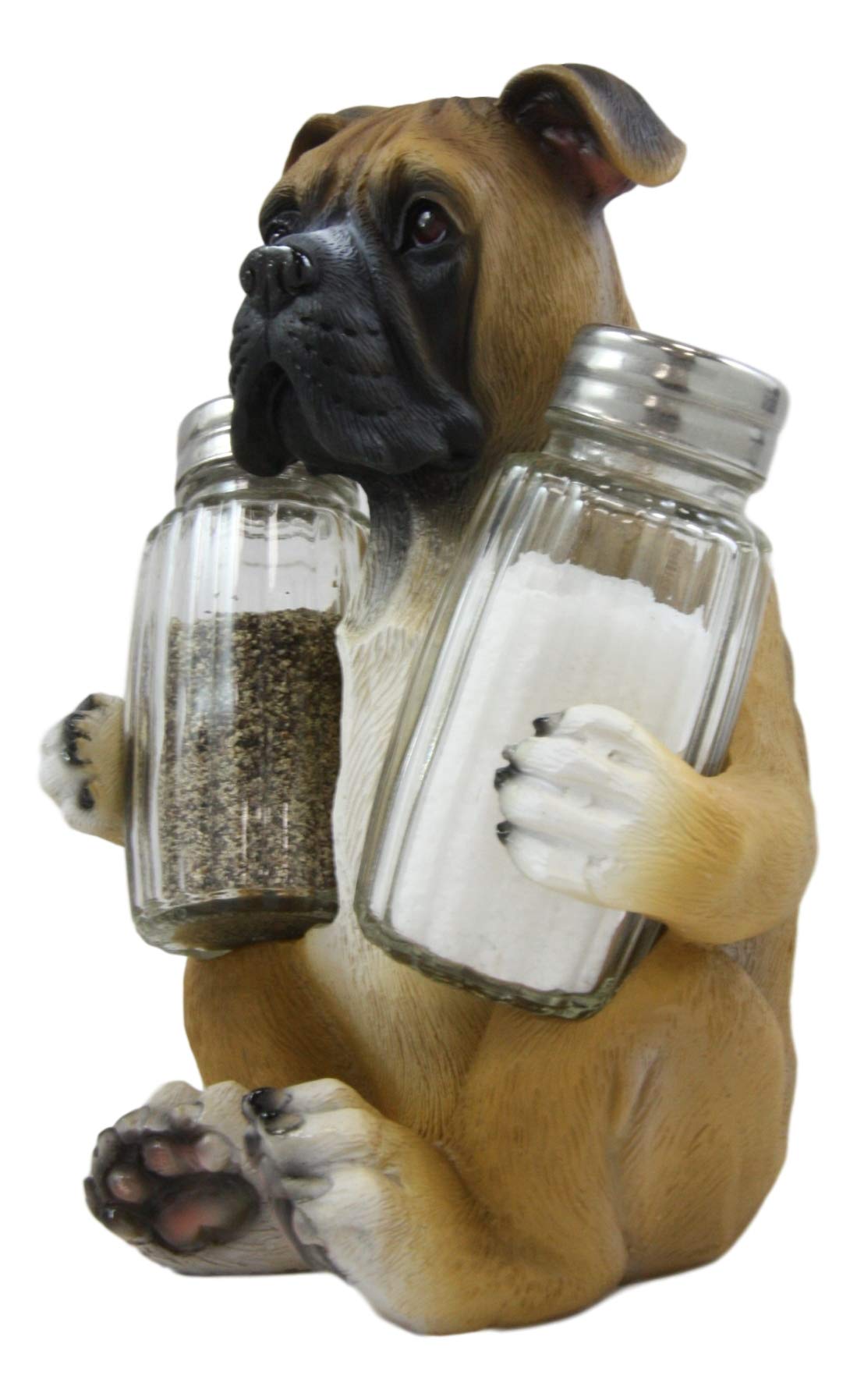 Ebros Gift Realistic Fawn Boxer Puppy Dog Hugging Glass Salt Pepper Shakers Holder Decorative Statue 6.25"High Resin Dogs Boxers Memorial Pets Pet Pal Animal Home Kitchen Spice Organizer Figurine