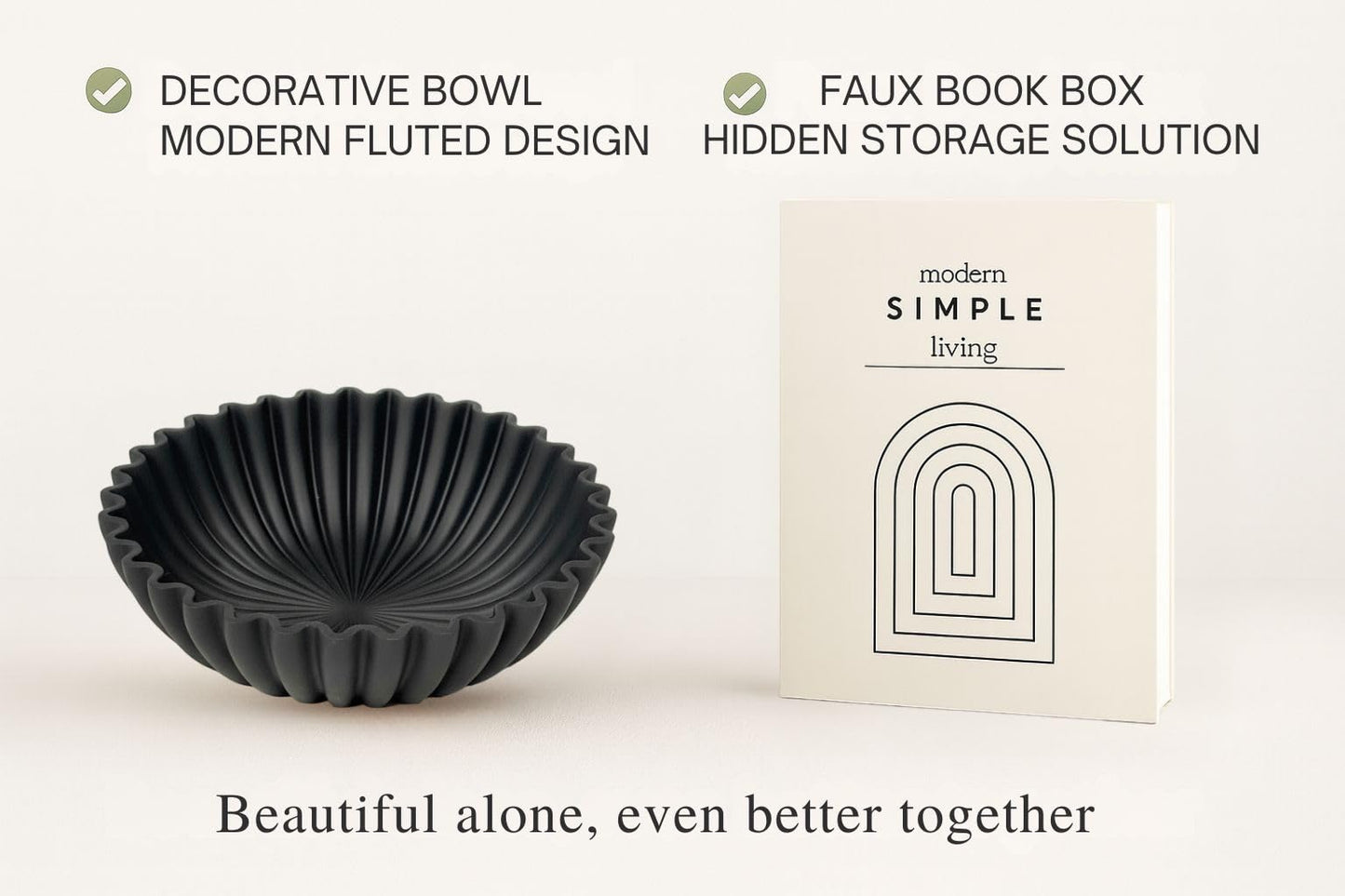Decorative Bowl with Hidden Faux Book Storage – Modern Matte Black Resin Catchall for Coffee Table, Entryway, Console & Bedroom Decor