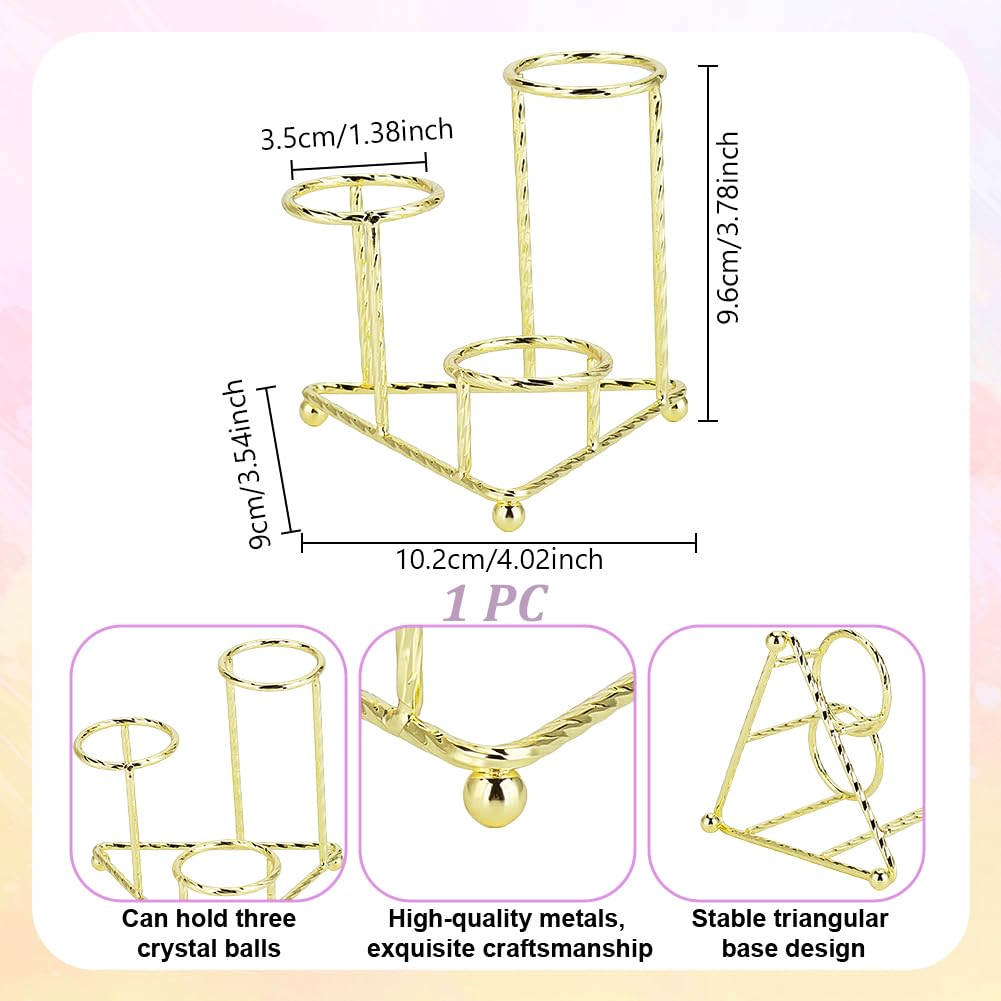 AHANDMAKER Metal Crystal Ball Stand Metal Sphere Display Stand 3 Eggs Display Stands Triangular Ball Base Desktop Ornament Rack for Home Office Desktop Decoration for 40mm Sphere, Golden
