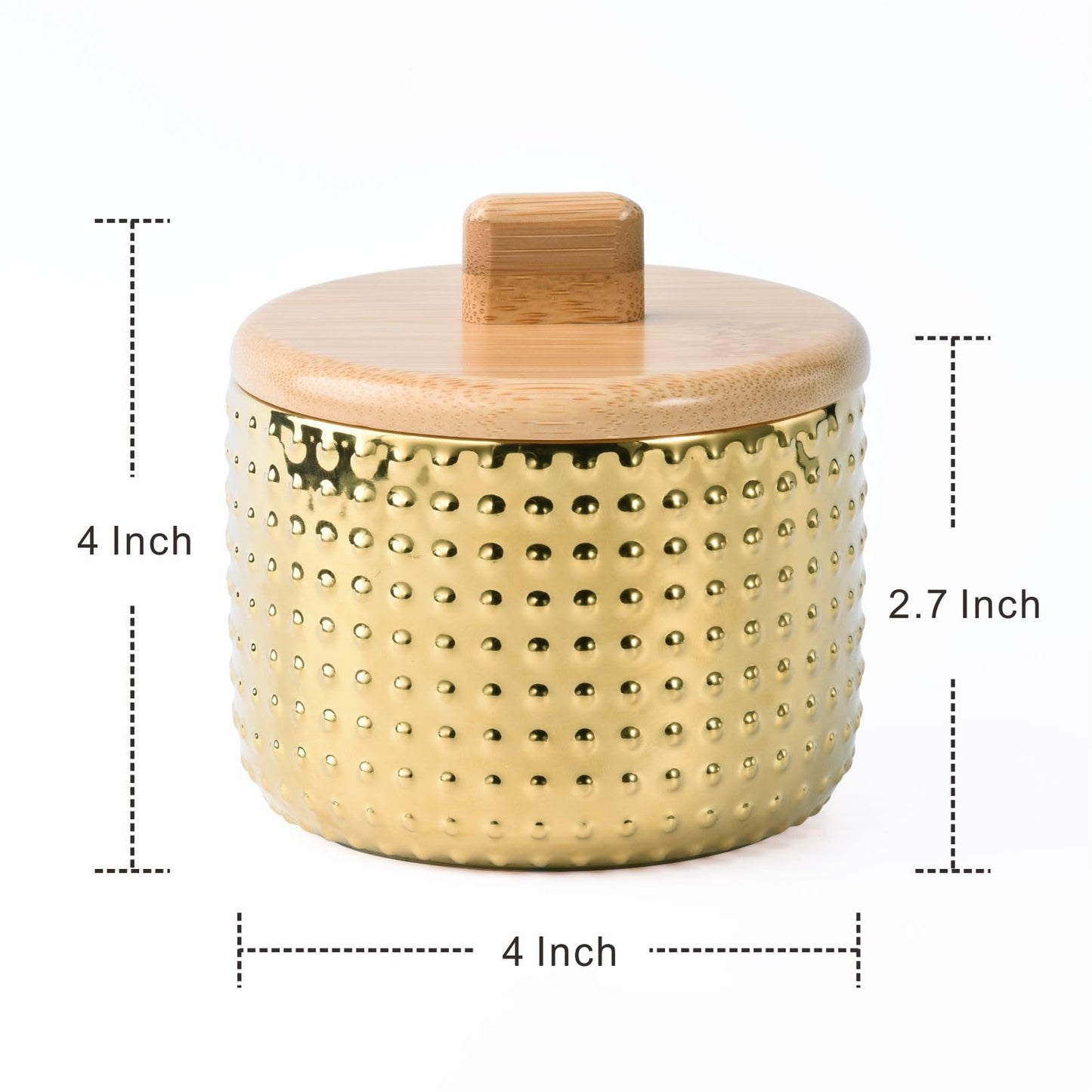 Salt Cellar Keeper with Bamboo Lid, 14oz Big Capacity Ceramic Sugar Bowls Pepper Box, Golden Water Dot Seasoning Container Condiment Pot for Kitchen (Gold Color)