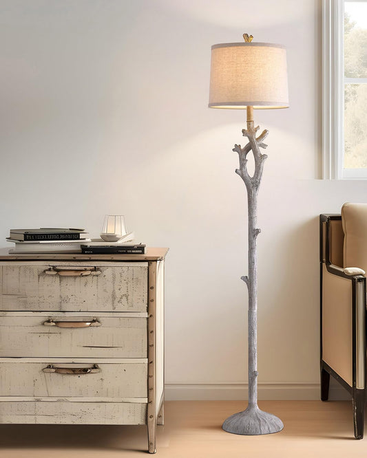 OYEARS Retro Farmhouse Floor Lamp for Living Room Rustic Standing Lamps Tree Trunk Deco Modern Country Vintage Wood Grain 59.75" Tall Corner Floor Lamp Bedroom Office