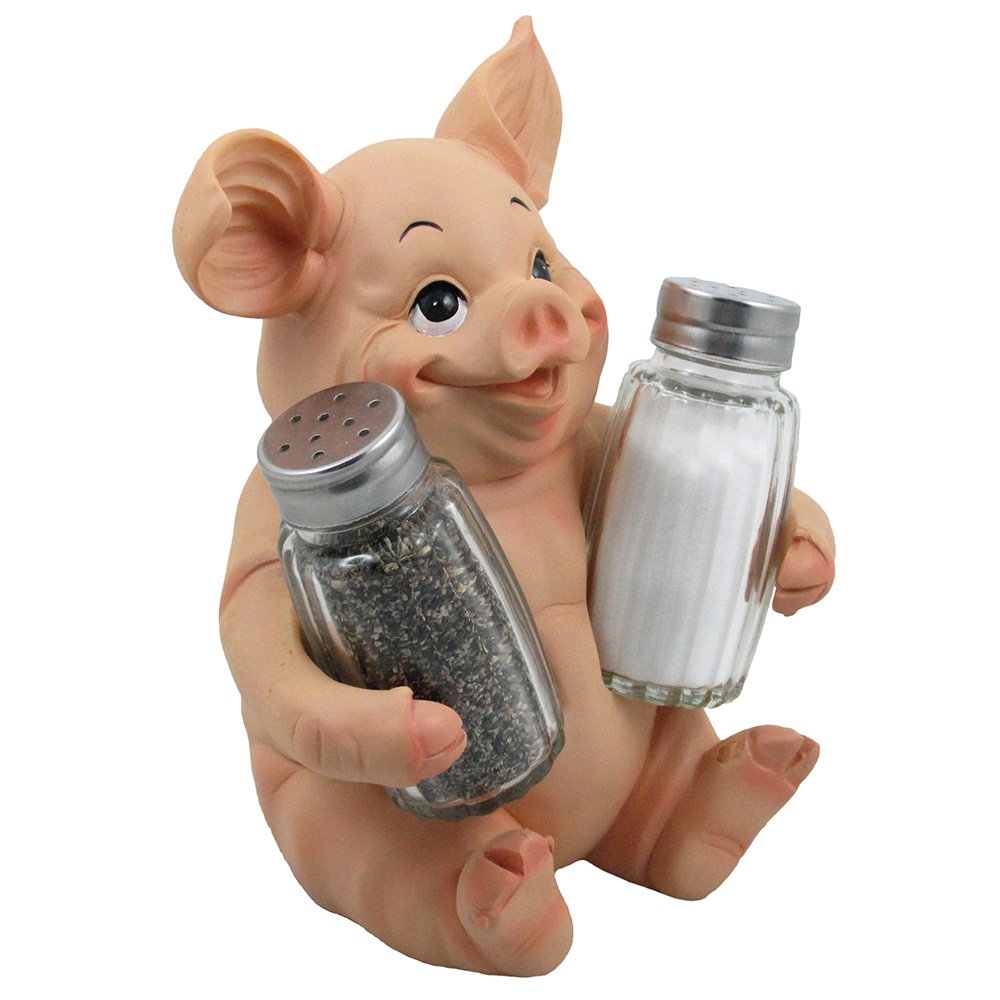 Decorative Pig Glass Salt and Pepper Shaker Set with Holder Stand in Farm Animal Figurines, Sculptures & Statues or Rustic Country Kitchen Decor and Restaurant Table Spice Rack Decorations As Gifts