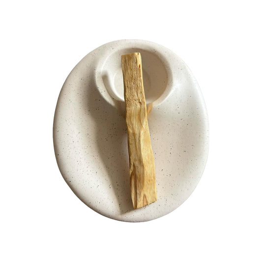 Ceramic Incense Holder, Beige Speckled Ash Catcher Tray, Anti-Slip Base, 5.32 x 4.53 in