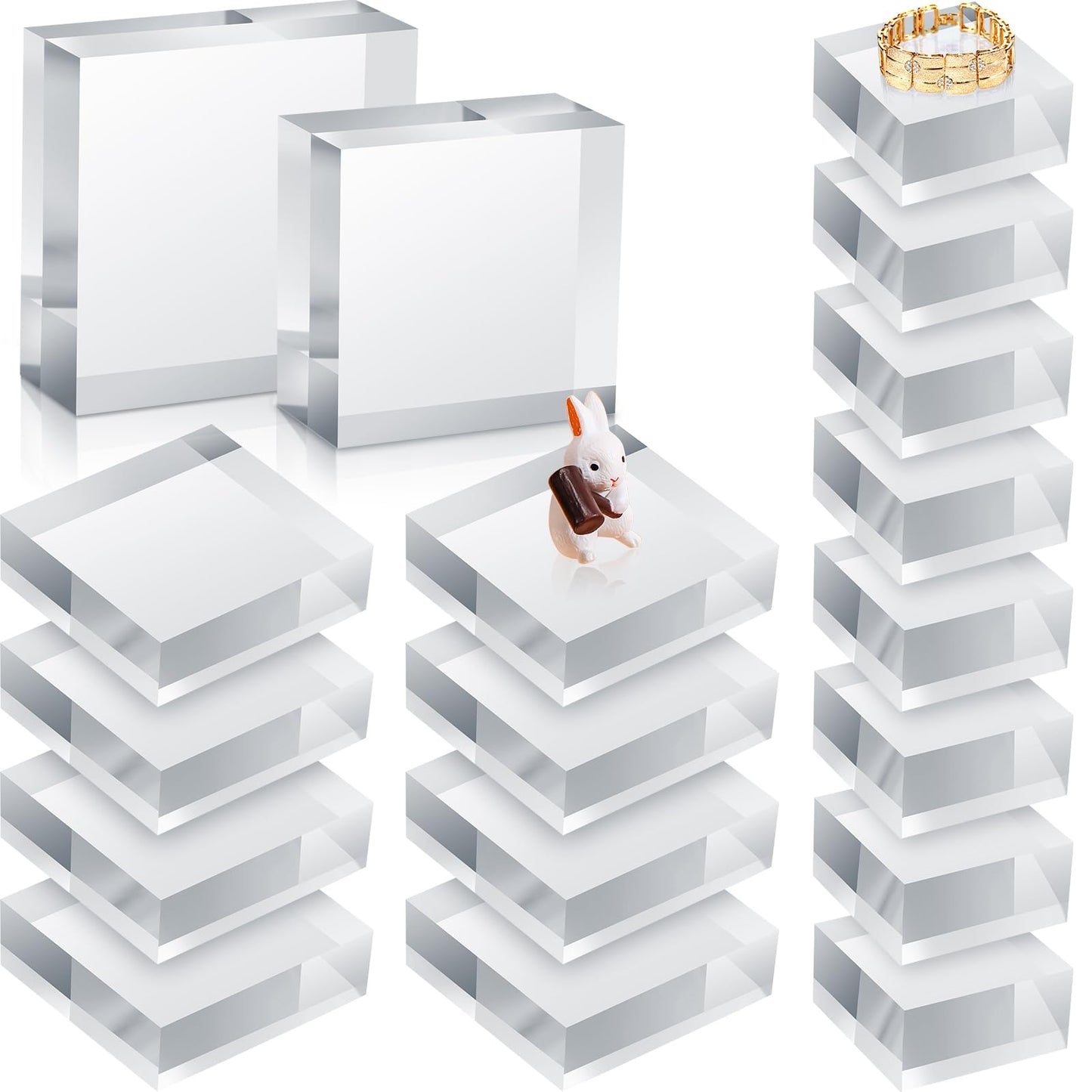 Remerry 16 Pcs Clear Acrylic Blocks Square Display Block Clear Polished Cube Acrylic Jewelry Display Stand Ring Showcase Holder Base(2 x 2 x 1 Inch, 3 x 3 x 1 Inch)