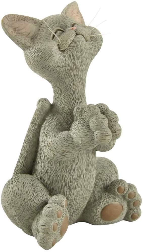 JFSM INC. Whimsical Grey Cat Praying Figurine, Resin Cat Statue, Cat Collectible, Home Decor Accent for Shelves, Mantels, Tables and Cat Lover Gifts