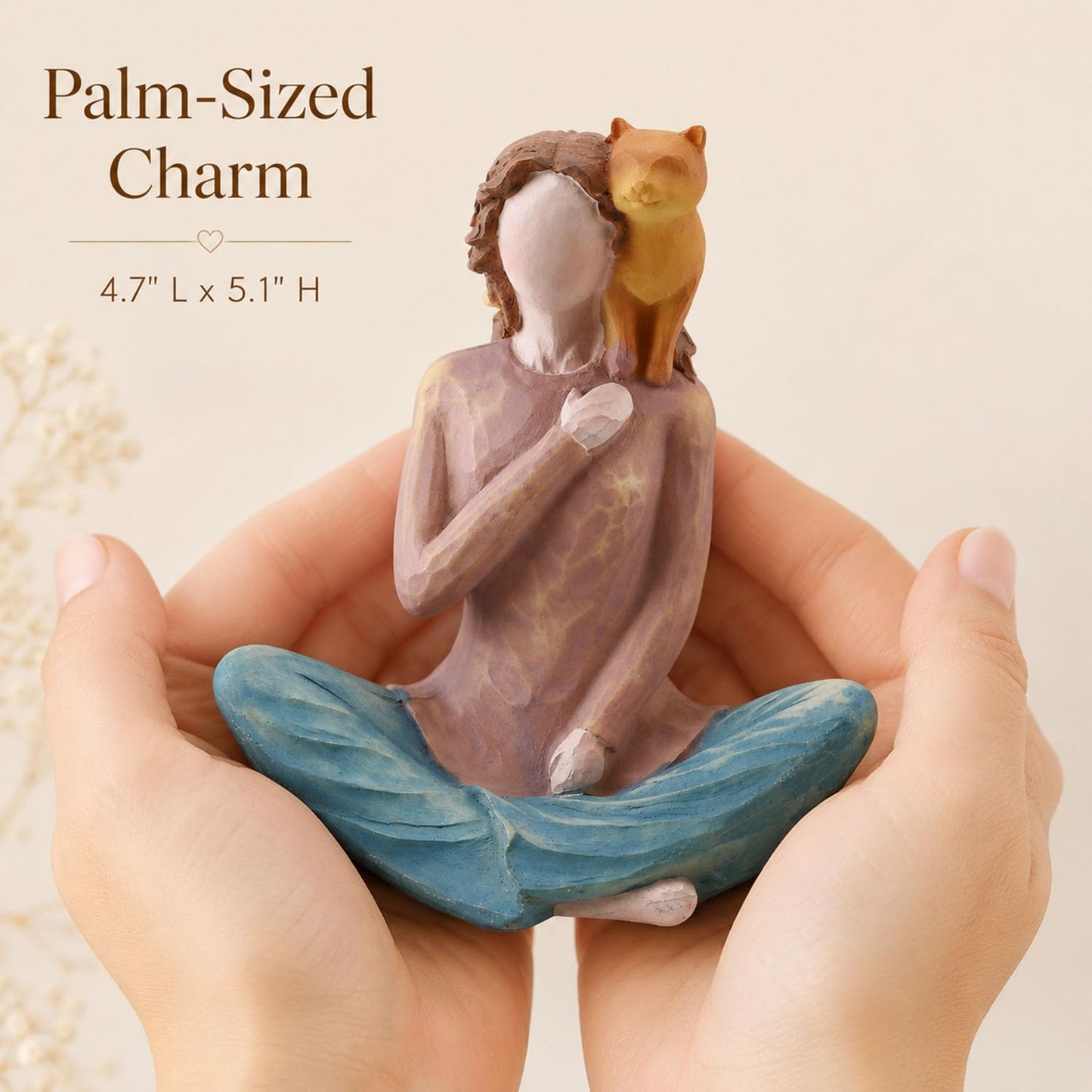 Yoga Girl with Cat Figurine, 5.1" Shelf Decor, Gift for Cat Lovers