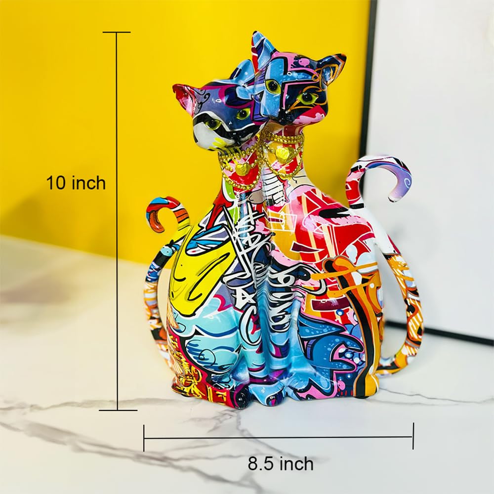 IDORTYBB Graffiti Egyptian Cat Statue Kitty Sculpture Animal Art Figurine Home Decor Decoration for Living Room Bedroom Book Shelf Cabinet Desk Table Top Centerpieces Ornaments (Multi A)