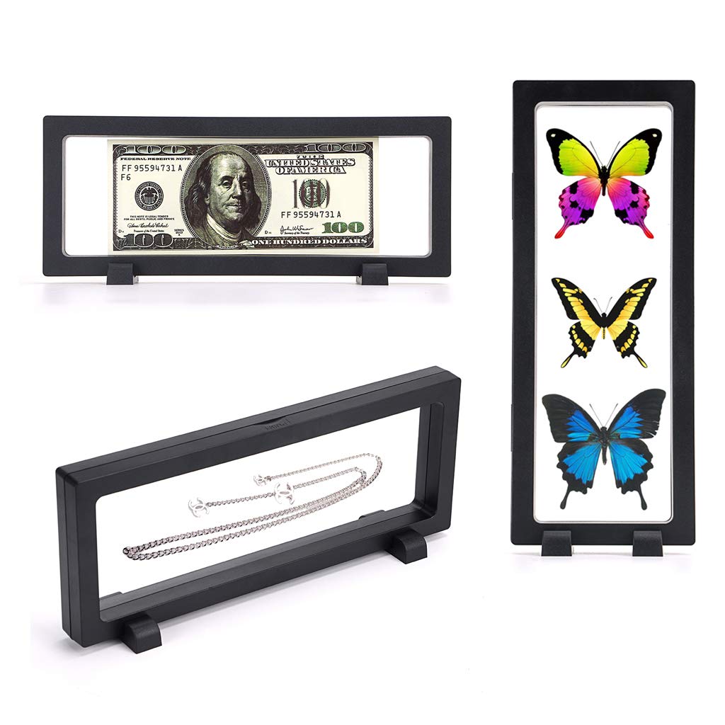 Skelang 3 Pcs 3D Floating Display Case, Black Display Stand Holder 9"×3.54"×0.75"(L×W×H Suspension Frame for AA Medallion, Antique Challenge Coins, Chip, Jewelry, Pin