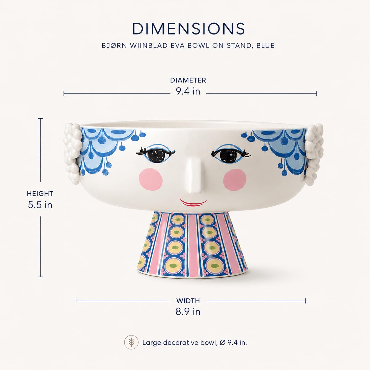 Bjørn Wiinblad Eva Bowl on Stand | Hand-Painted Glazed Ceramic | Blue | 9.4 in