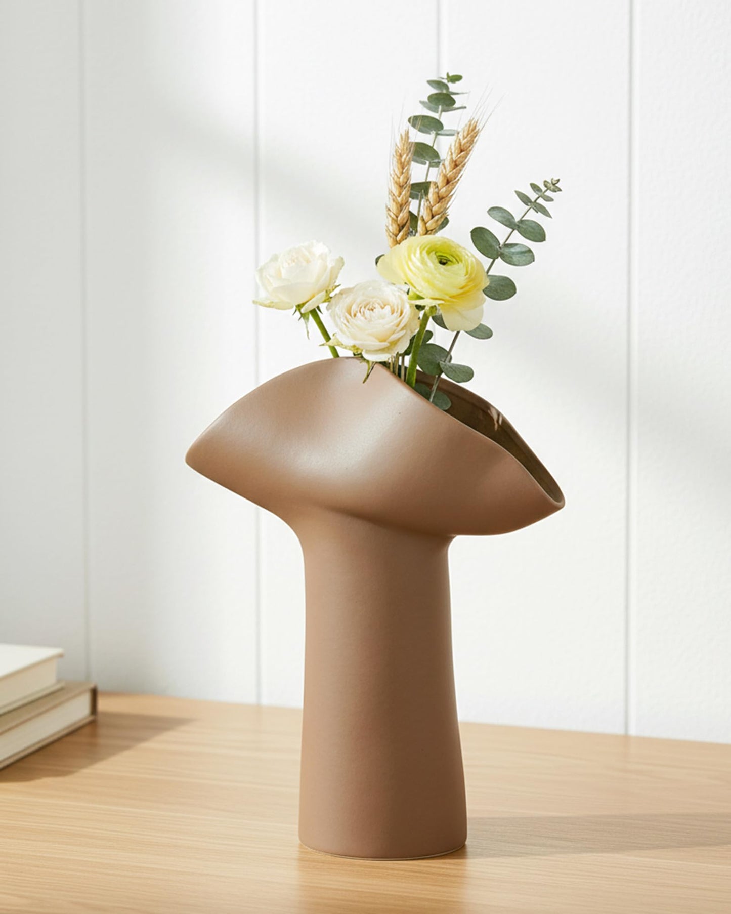 Ceramic Vase for Flowers, Unique Organic Shape Home Decor for Shelves, Console Table, Entryway, Dresser & TV Stand, Boho Style Decor for Living Room, Kitchen & Bedroom OOSTONEE