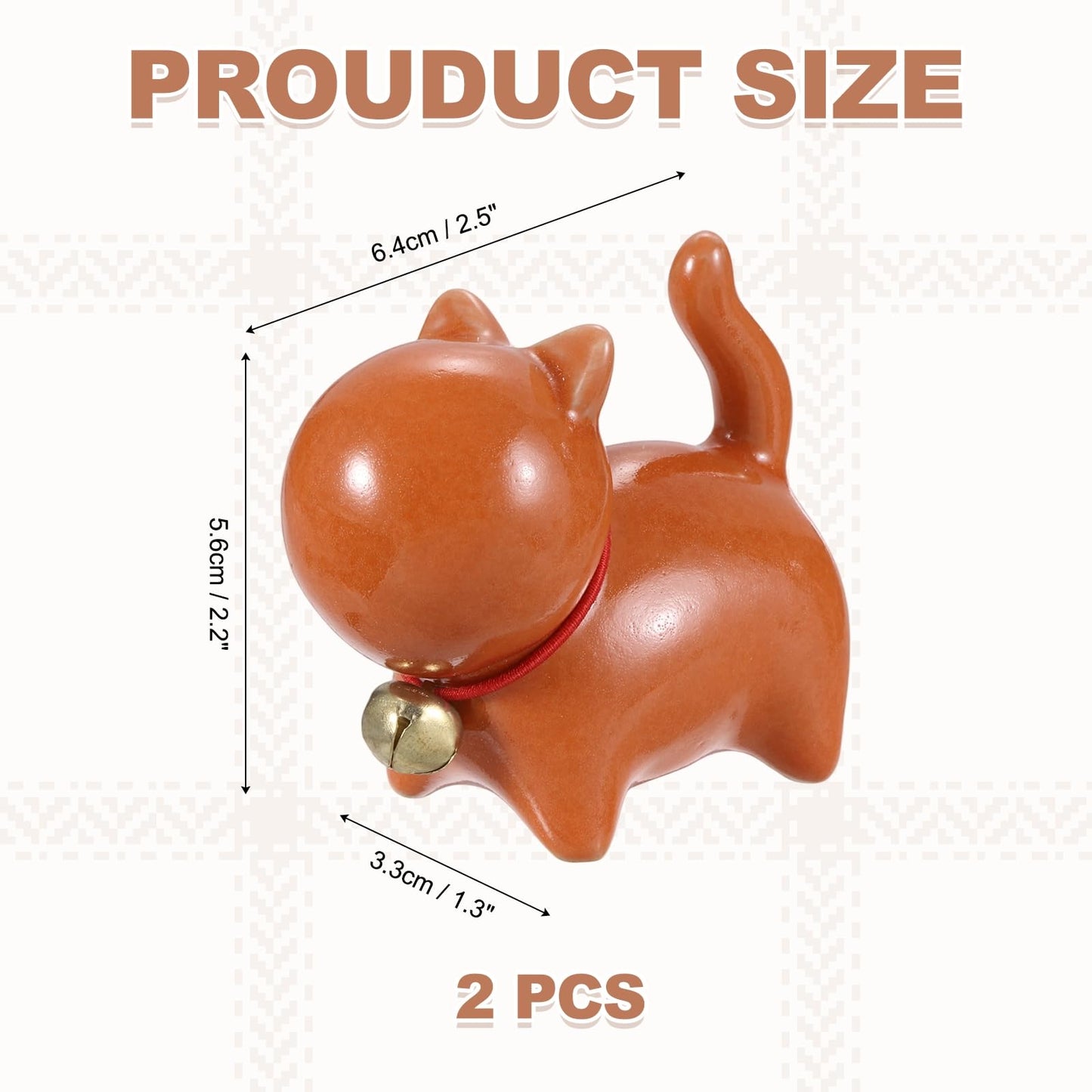 uxcell 2 Pcs Ceramic Lucky Cat Tea Pet, 2.5x1.3x2.2 Cute Funny Handmade Cat Tea Figurine with Bell Collar for Home Office Tea Room Desktop Decorations Gifts, Orange