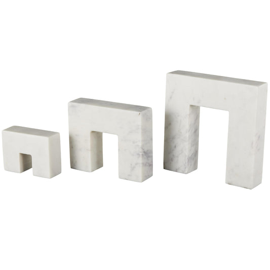 Deco 79 Marble Abstract Decorative Sculpture Square Arch Home Decor Statues with Varying Sizes, Set of 3 Accent Figurines 7",5",3" H, White