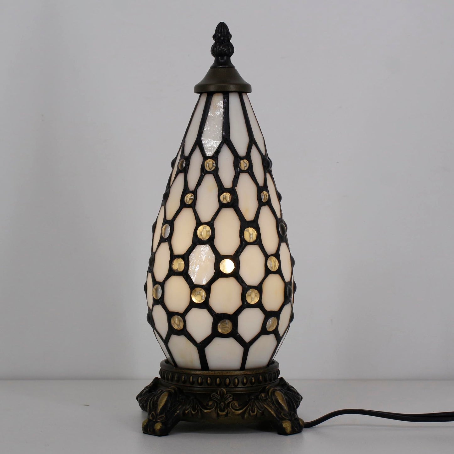 TCODTPOL Small Tiffany Stained Glass Table Lamp 5.5X11 Inch (White Yellow)