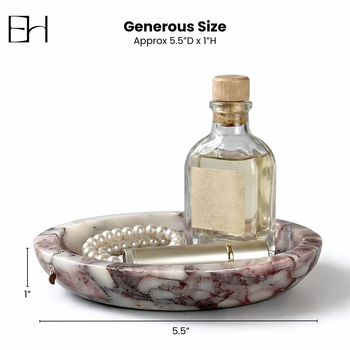 Marble Trinket Dish, Calacatta Marble Tray for Jewelry & Keys, Round Soap Dish & Decorative Stone Bowl Candle Holder for Entryway Table, Bathroom, Vanity (Viola, 5.5 INCH)