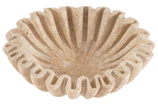SPESHSTONES Marble Scalloped Bowl Handmade 8 Inch Travertine Ruffle Bowl, Fruit Bowl for Kitchen Counter, Large Decorative Bowls for Housewarming Gifts, Modern Fluted Bowl for Home Decor