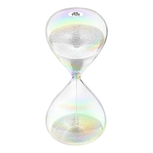 Hourglass 60 Minute Sand Timer Clock with White Color Sand, Large Sand Watch 60 Min, Reloj de Arena 60 Minuto, Simple Biloba Puff Glass Sandglass, for Home, Desk, Office Decorative