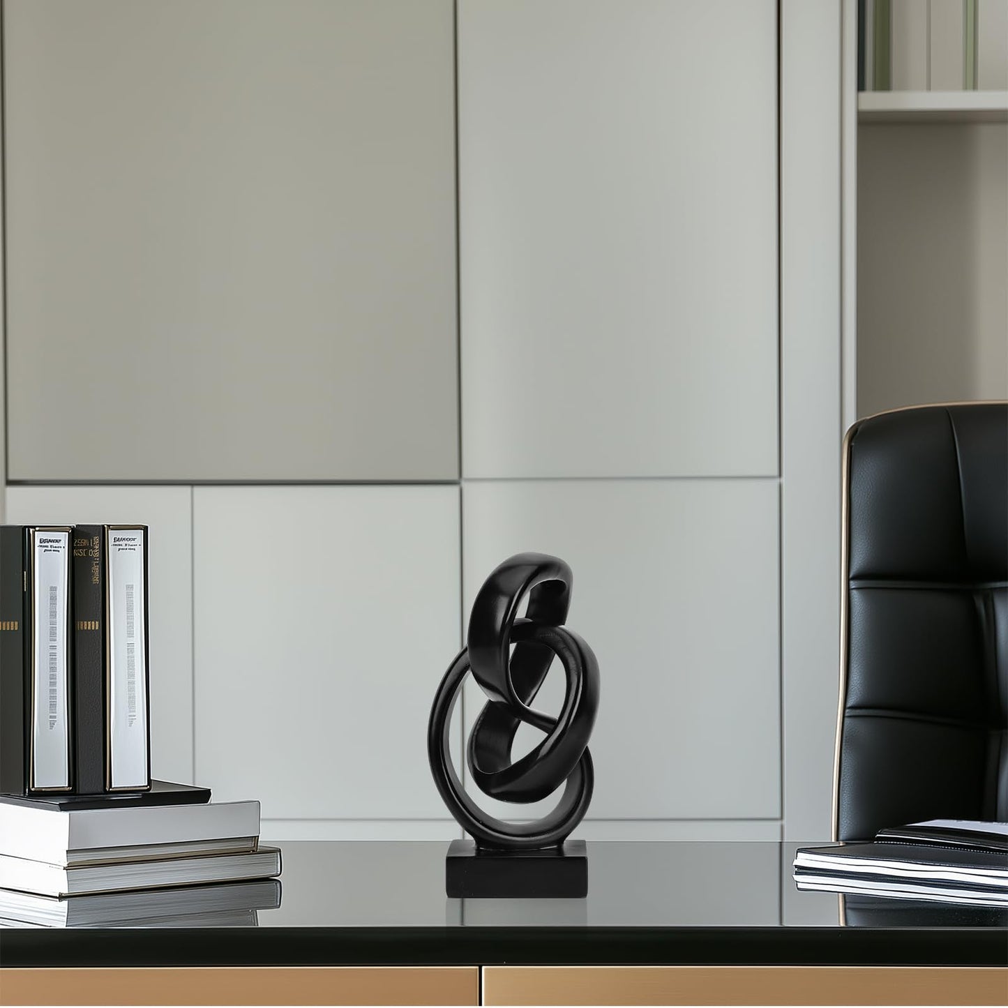 DOVDOV Abstract Black Knot Sculpture, Geometric Decor, Black Decorative Piece for Living Room Coffee Table or Bookshelf Top, Office Coffee Table or Entryway Console Decor.