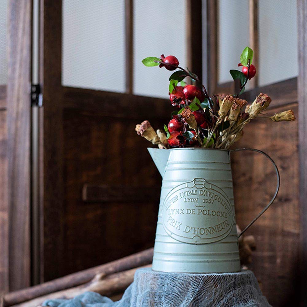 YHOMBES Shabby Chic Large Metal Jug Flower Pitcher Vase Primitive Jug Vase for Home Decoration