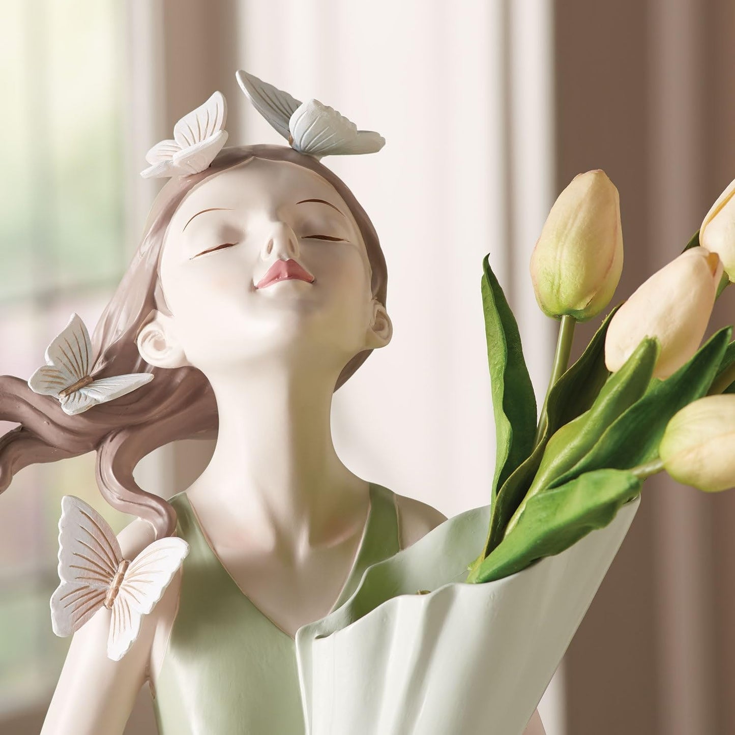 Girl with Butterflies and Vase Sculpture