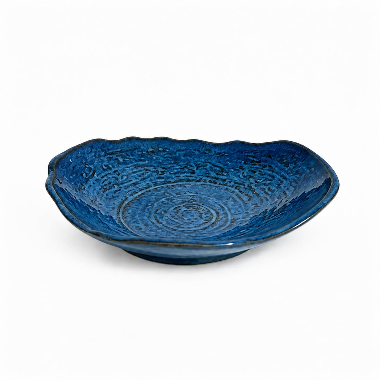 Blue Ceramic Decorative Bowl, 9.65 In Reactive Glaze Style Centerpiece