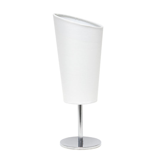 Simple Designs LT1208-WHT 12.4" Bright and Bold Mini Compact Chrome Table Lamp with Angled Fabric Shade, for Living Room, Bedroom, Office, White