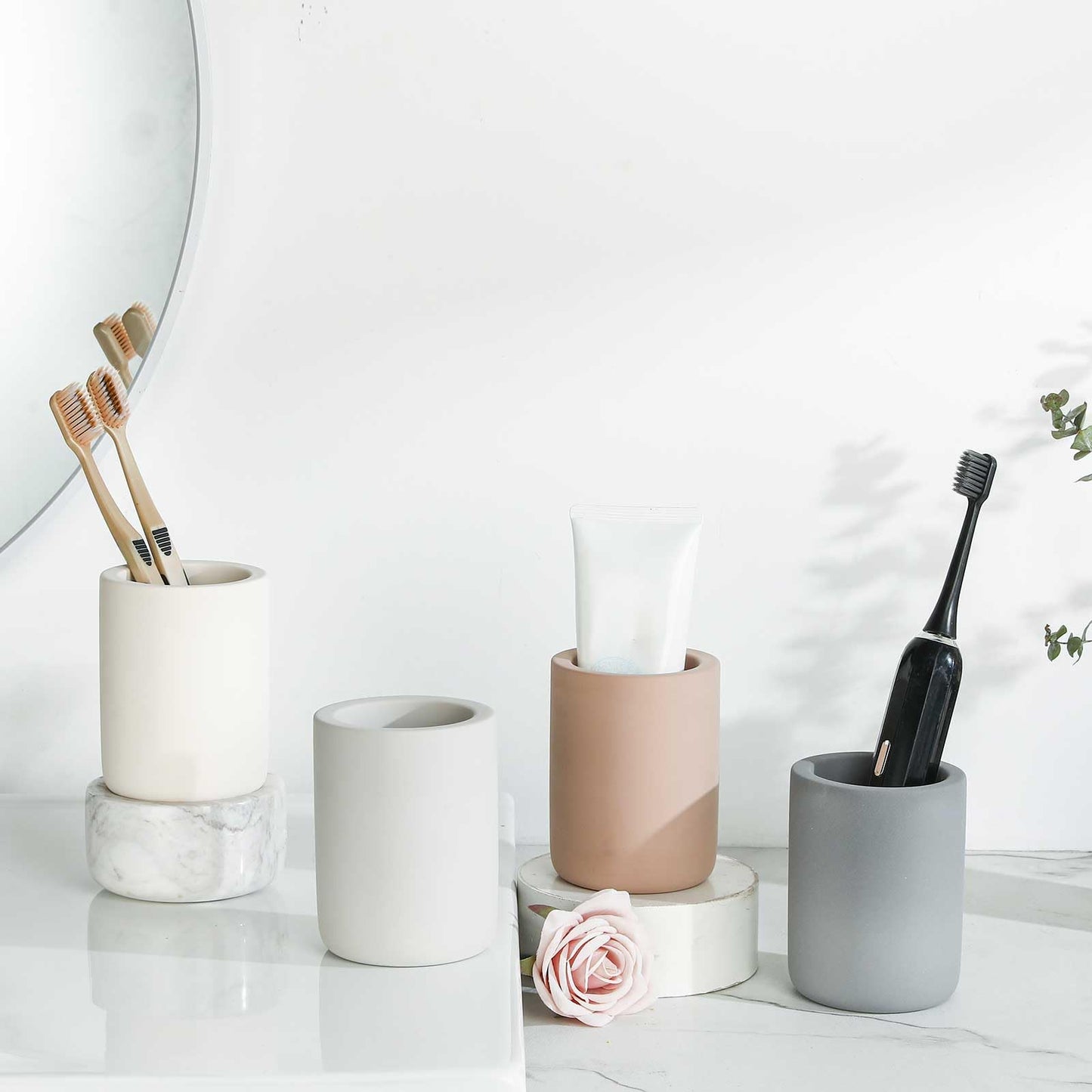 TOPSKINOY Drying Stone Toothbrush Holders, Diatomite Quick Drying Electric Toothbrush Organizer for Bathroom, Light Grey