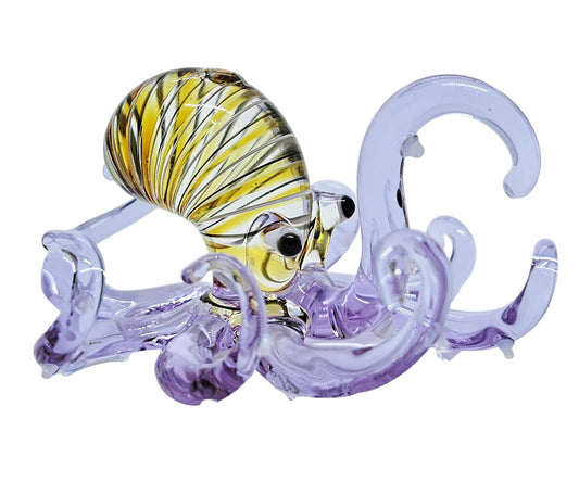 WitnyStore 3" Striped Yellow Purple Octopus Artistic Blown Glass Figurine Premium Hand-Blown Statue Tabletop Decoration Unique Collectible for Adult Collectors Handcrafted Elegant Home Room Decor