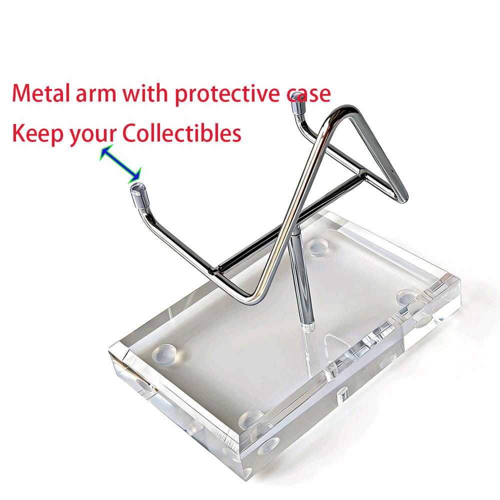 CDFZJC Heavy Duty Rock Display Stand for Large Crystals, 18 lb Max Capacity Acrylic Base with Metal Arms and Slip Mat, Rock Collection Display Crystal Holder for Mineral Geode Specimen Easels