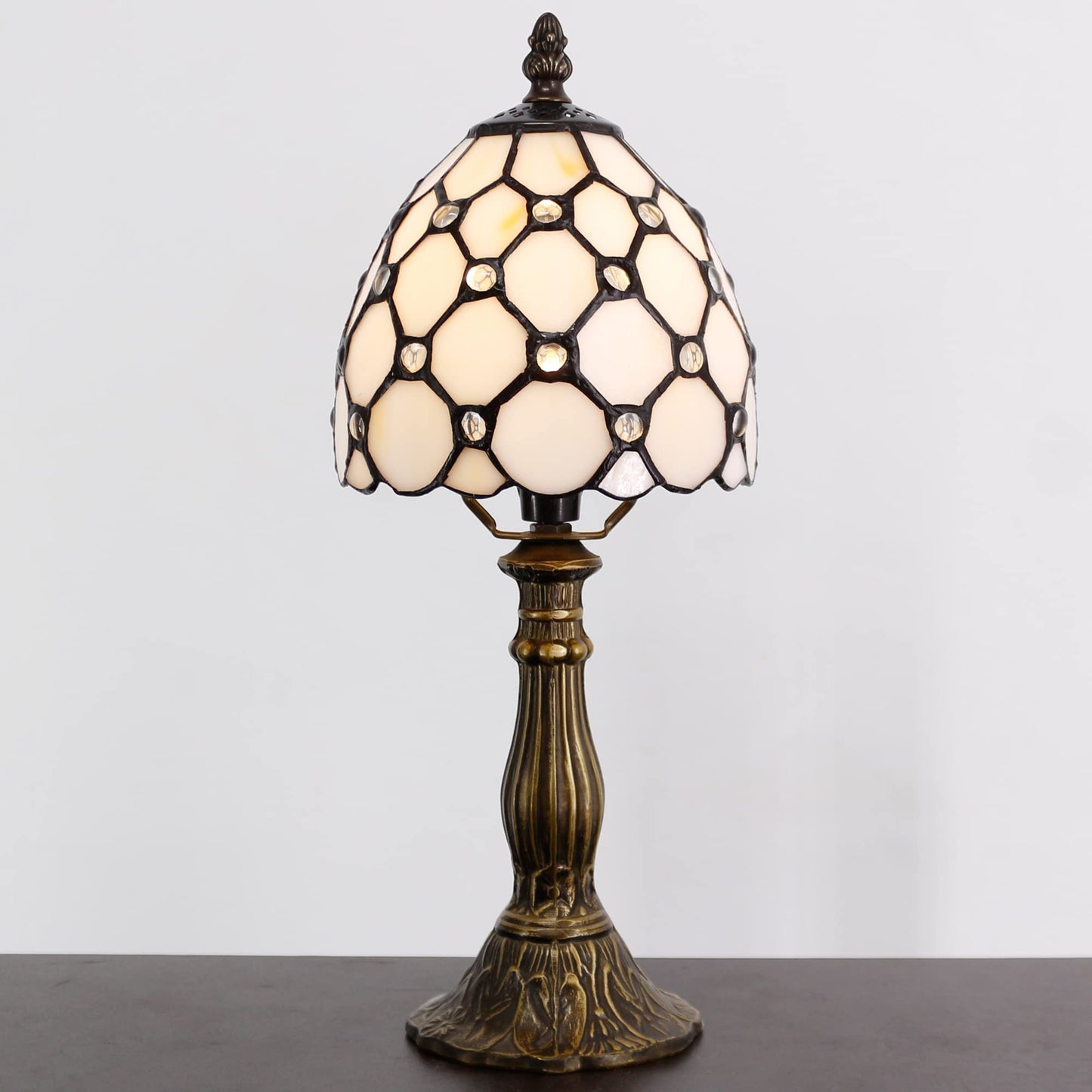 SYETL Small Tiffany Lamp Stained Glass Mini Accent Table Lamp Desk Memory Lamp Sympathy 6X14.6 Inch (Cream Pearl Bead Style)