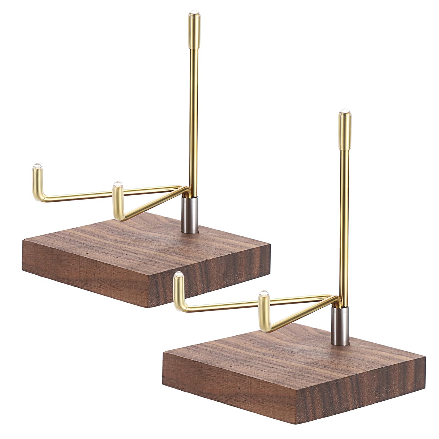 Hipiwe 2Pcs Adjustable Metal Arms Display Stand with Wooden Base Rock Display Stand Easel Decorative Plates Display Easel Holder for Gemstones Fossils Minerals Agate Plates Collectibles, 3.1"x3.1"