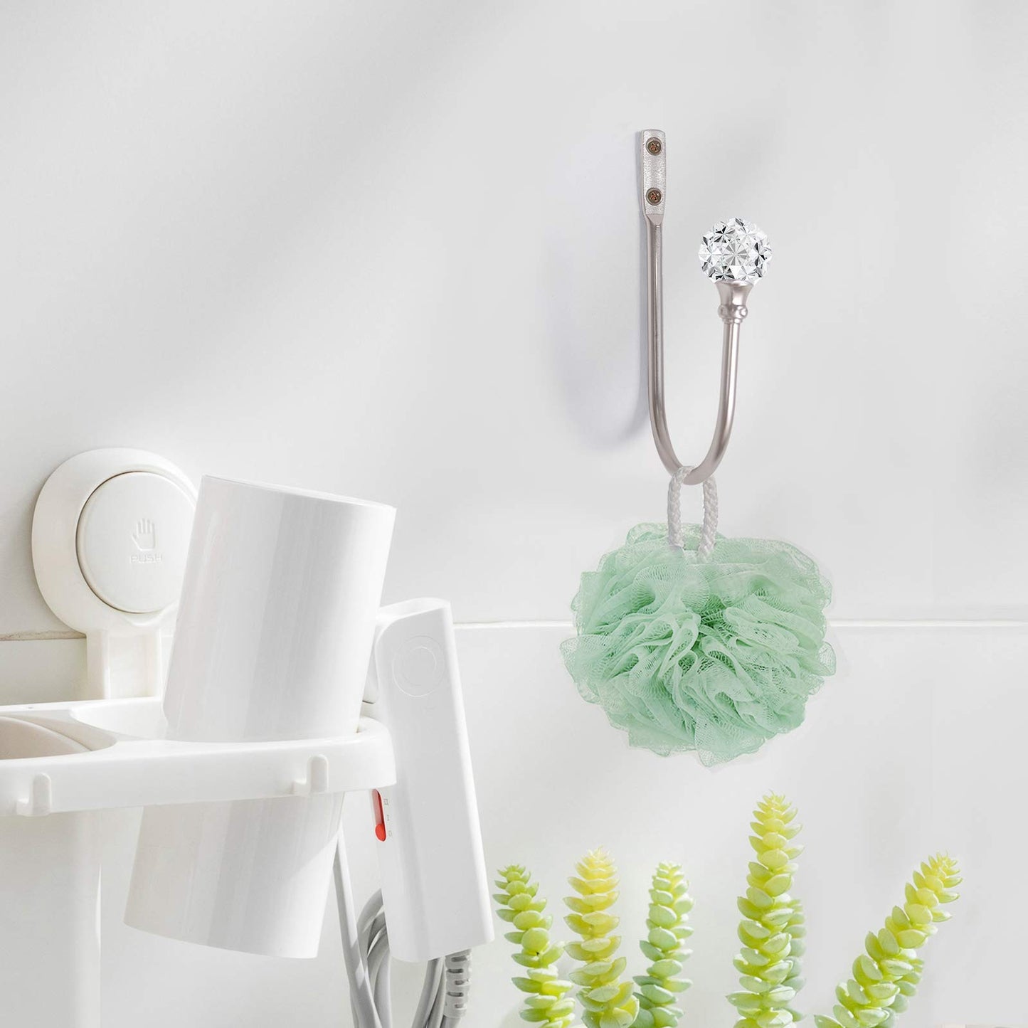 Curtain Holdback, 2pcs Wall Mounted Drapery Tiebacks with Clear Crystal Ball, Heavy Duty Metal Decorative Window Drapery Curtain Holder Curtain Hooks with Screws, Sliver